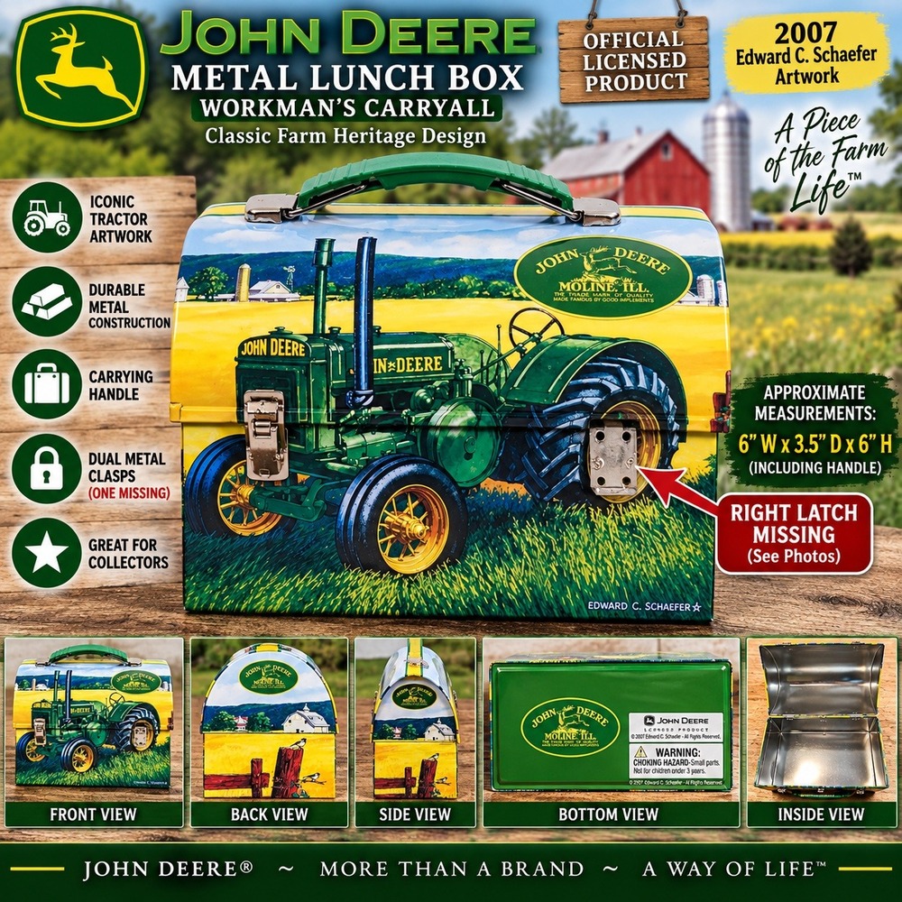 John Deere Metal Lunch Box Workman's Carryall 2007 Edward C Schaefer Tractor